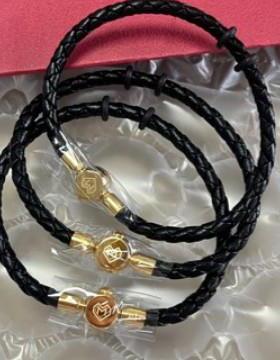 2026金色独白系列扣头皮绳手绳圆形真空镀金钛钢按扣编织手链