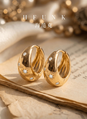 日韩复古精致个性圆形八芒星锆石耳扣耳环新款小众设计高级感耳饰