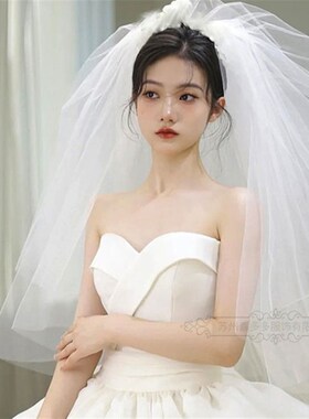新款新娘蓬蓬头纱超仙多层婚纱结婚旅拍照森系中长款结婚求婚领证