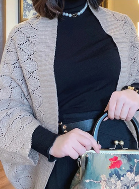 镂空针织开衫披肩新款慵懒外穿毛衣女宽松韩版秋冬季搭配旗袍外套