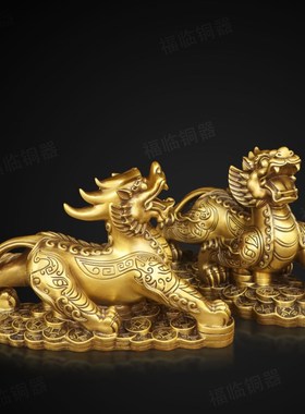 纯铜貔貅一对神兽黄铜摆件室内客厅办公室铜皮丘吉祥装饰摆放用品