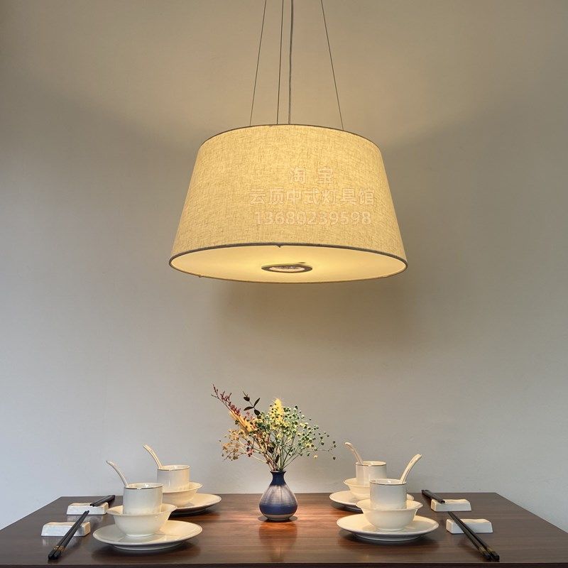 亚麻布艺吊灯新中式餐厅包间餐饮饭店餐桌简易清新文艺灯具带射灯,淘宝优惠券,粉丝福利购,淘宝优惠卷