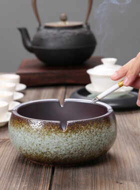 烟灰缸创意大号个性复古酒吧客厅展厅办公陶瓷家用茶渣缸茶道零配