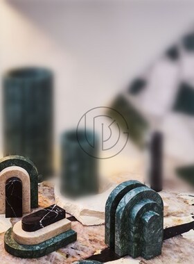 侘寂风黄洞大理石书柜茶几办公桌面书房卧室书立书档软装饰品摆件