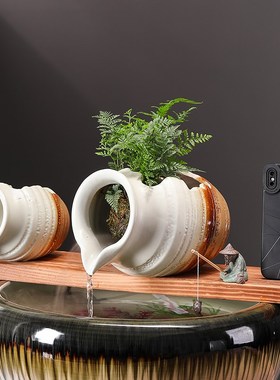 古法养鱼陶瓷罐流水器循环过滤增氧生态缸阳台造景鱼缸装饰摆件