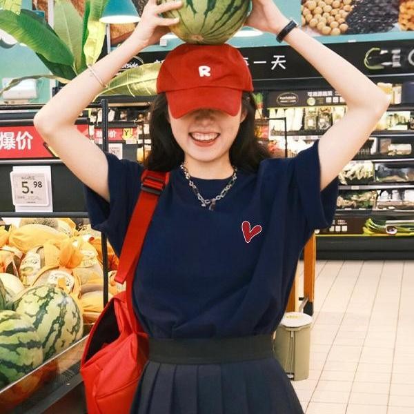 代购sly爱心印花白色短袖t恤女2025夏季新款宽松半袖体恤纯棉上衣 - 图2