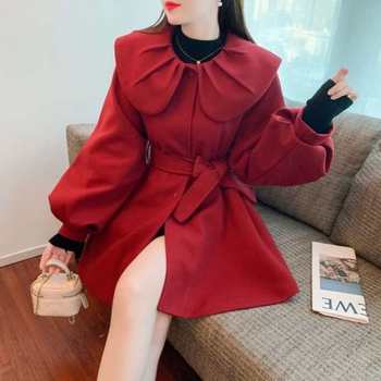 2023 Doll Cotton Coat Thickened Collar Lace-up Women's Coat New Style Fashionable Autumn and Winter Waist Cinch for Small People