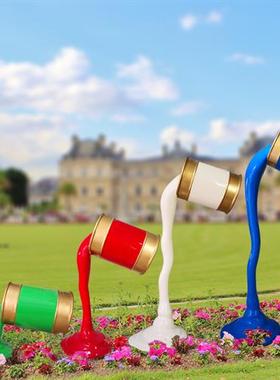 户外草坪创意油漆桶摆件玻璃钢颜料桶雕塑公园售楼部园林美陈装饰