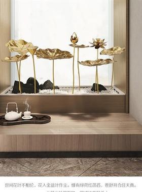 不锈钢金属铁艺荷叶荷花落地摆件酒店走廊庭院水池水景雕塑装饰品