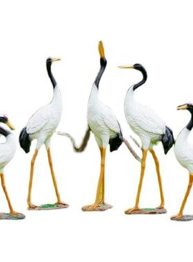 仿真仙鹤雕塑丹顶鹤摆件玻璃钢中式庭院花园假山水池园林景观装饰