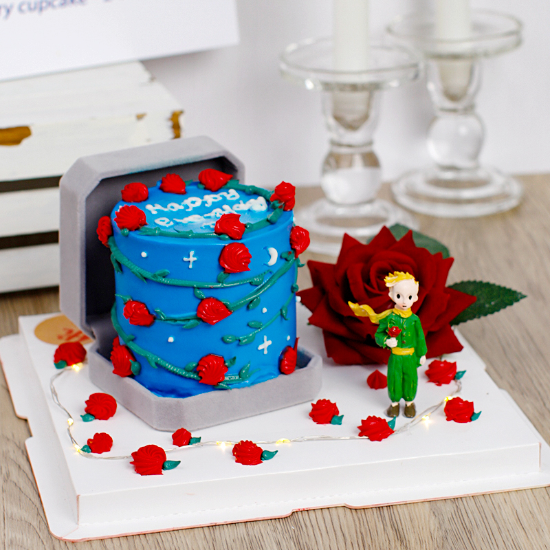 520情人节蛋糕装饰玫瑰花治愈小王子摆件创意表白求婚甜品台装扮 - 图2