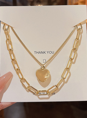 ins潮网红同款爱心双层项链女轻奢小众甜酷辣妹毛衣链锁骨链