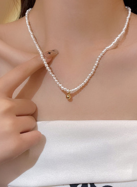 韩国新款优雅超仙气质珍珠项链简约百搭网红同款小米珠锁骨链