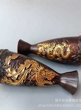 新款直销古玩工艺品仿古铜鎏金龙凤温酒壶工艺精湛 包浆醇厚