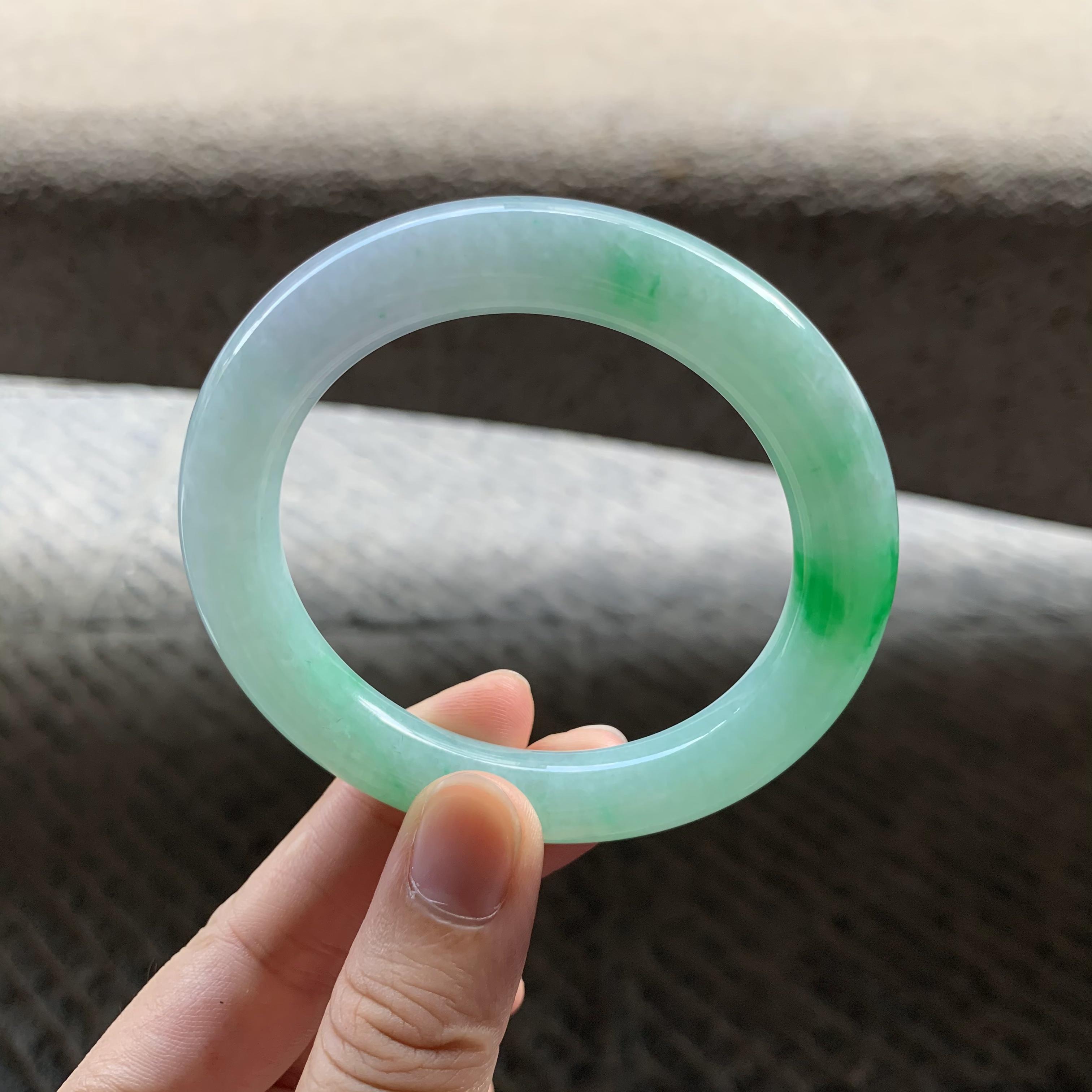 七小匠翡翠手镯53.2冰种阳绿圆条玉镯子 天然缅甸翡翠a货
