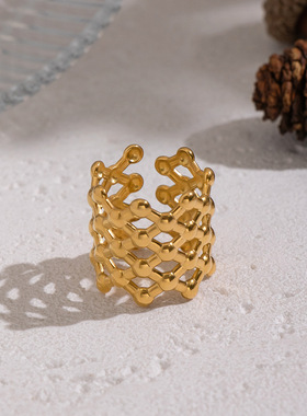 法式复古网格开口戒指