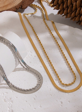 欧美ins风蛇链麻花链双层项链