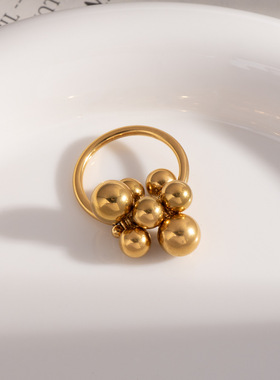 法式复古钢珠可调戒指