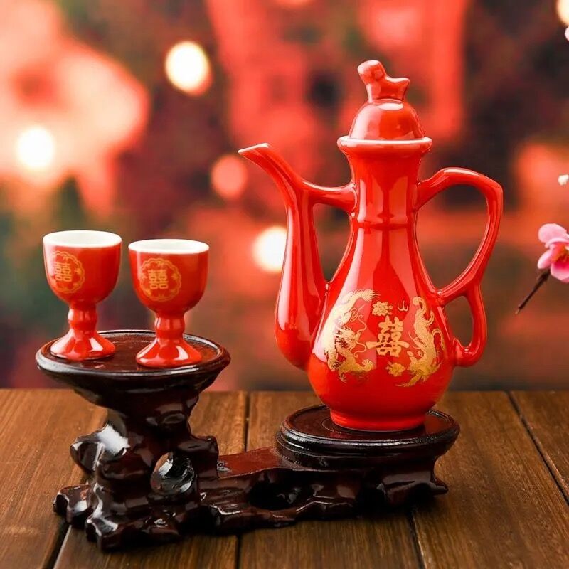 敬酒杯子红色小酒杯结婚用品婚庆酒盅陶瓷对杯交杯酒陶瓷小酒杯 - 图1