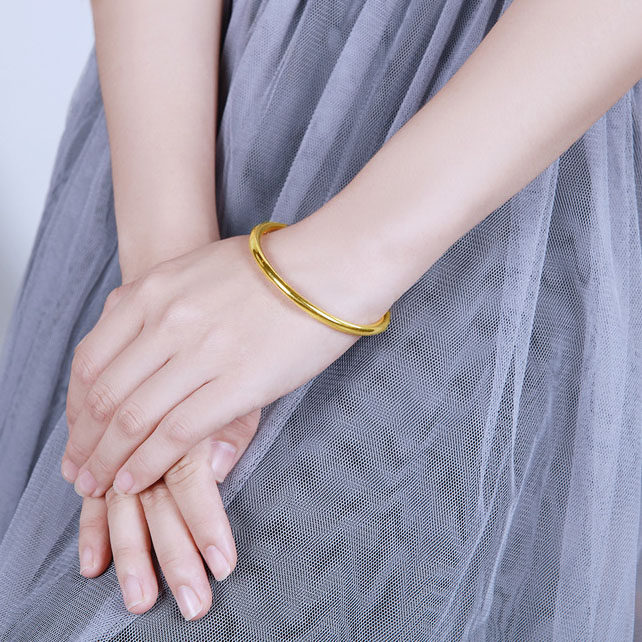 金包女古法传承光面实心999银手镯 和睦一生手镯