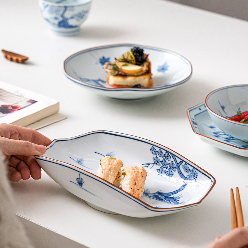 小鹿田烧日本进口餐具青花鹿青瓷盘子日式家用新款碗盘高颜值套装