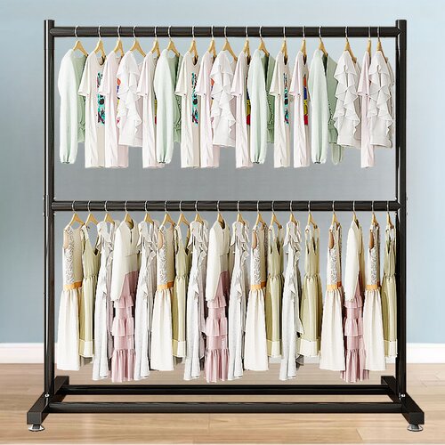 双层衣架落地卧室家用挂衣服架子网红多层晾衣架两层简易置物架 - 图0