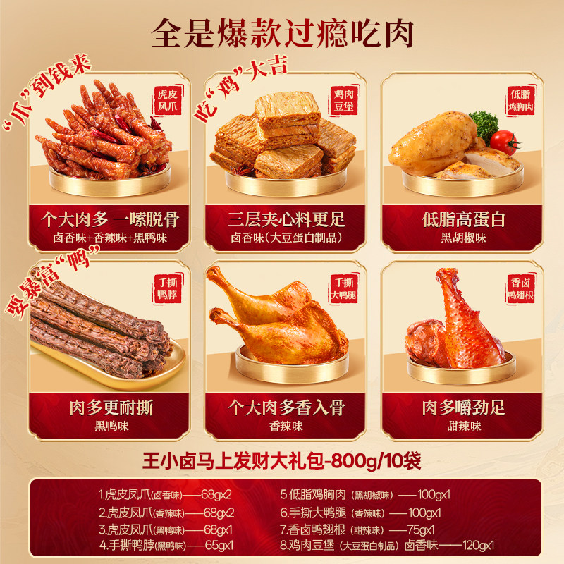 【新年送礼】王小卤年货礼盒800g八方来财虎皮凤爪休闲零食礼盒-y