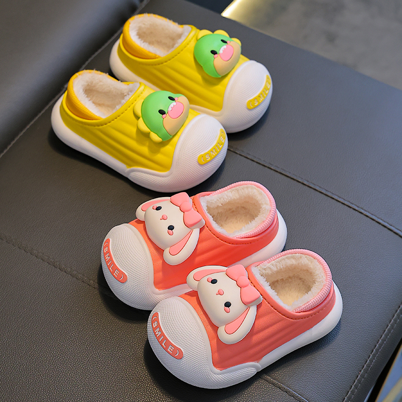 儿童冬季棉拖鞋男童女童小孩婴幼儿室内居家宝宝防滑毛毛包跟棉鞋