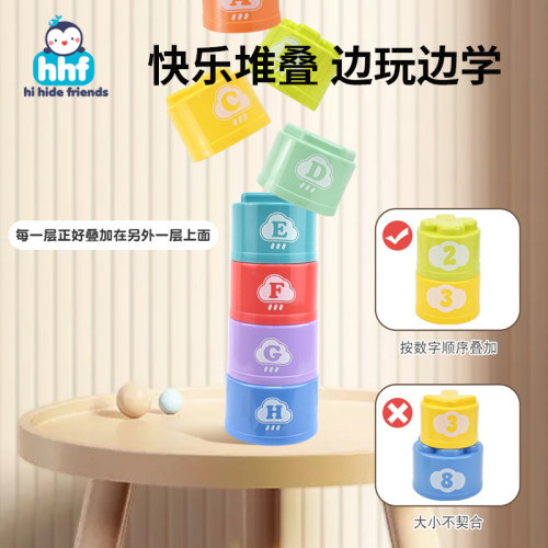 彩虹塔叠叠杯6-12个月儿童玩具早教益智套圈杯宝宝认知婴幼儿积木 - 图1