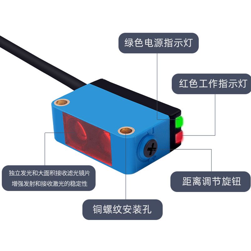 背景抑制漫反射红外线光电开关激光小光点四线常开常闭方形传感器-图1