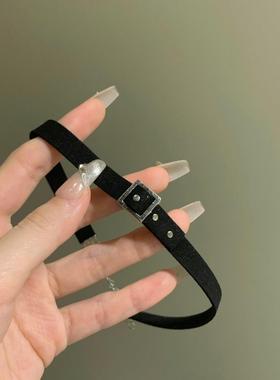 黑色小众颈链choker项圈锁骨链女项链颈带颈圈皮带扣chocker颈环