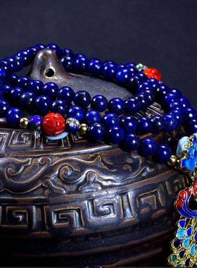 青金石米珠景态蓝项链毛衣链吊坠复古民族风送礼小众女款