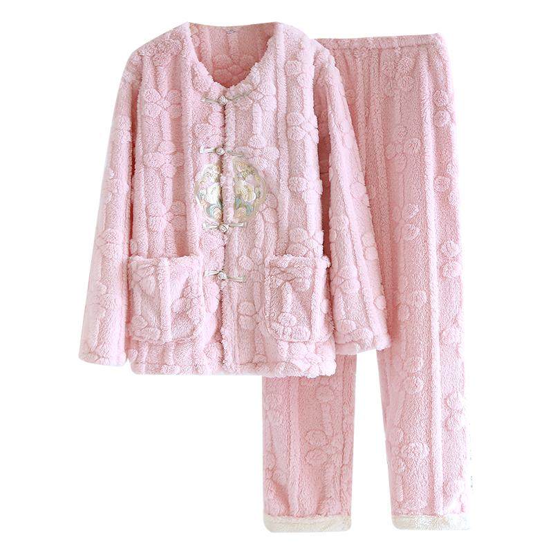 冬季珊瑚绒国风新中式睡衣女生单件上衣加厚开衫法兰绒家居服上装,淘宝优惠券,粉丝福利购,淘宝优惠卷