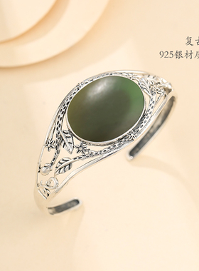 diy花卉复古镶嵌绿松石琥珀手环