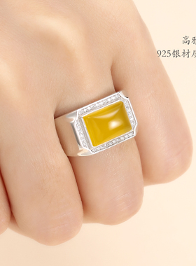 纯银光面戒指空托蜜蜡镶嵌绿松石