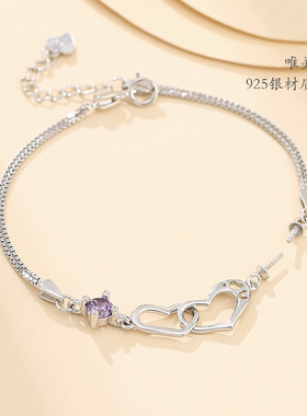 18k纯银白金心心相连珍珠盒子链