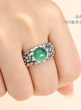 纯银复古镶玉石戒指空托