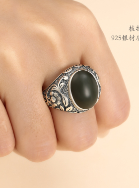 diy纯银琥珀蜜蜡绿松石戒指空托