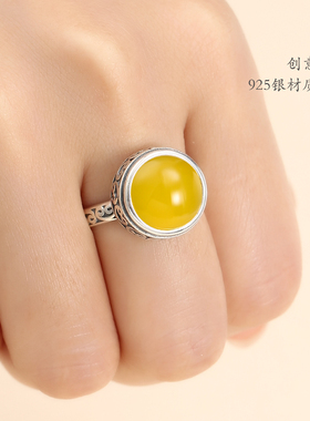 戒托纯银空托925绿松石蜜蜡