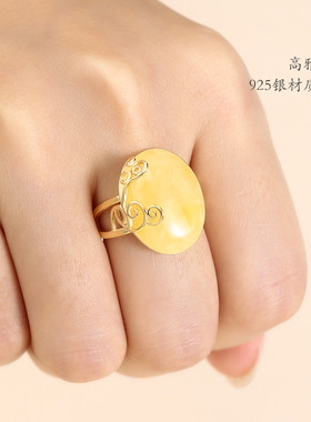 纯银戒指空托古风花纹diy和田玉