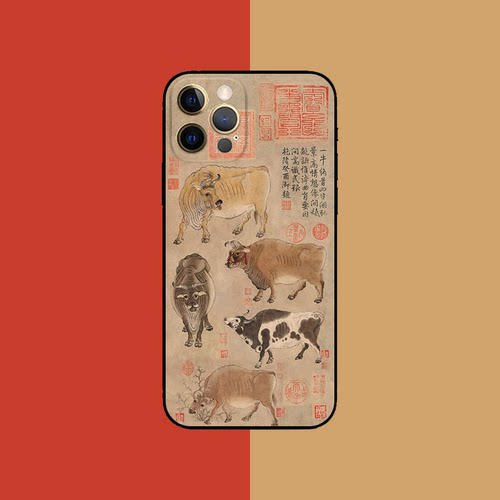 中国风故宫国画五牛图牛年适用iPhone17Promax防摔16pro软壳15/14plus苹果13mini手机壳12/11 - 图1