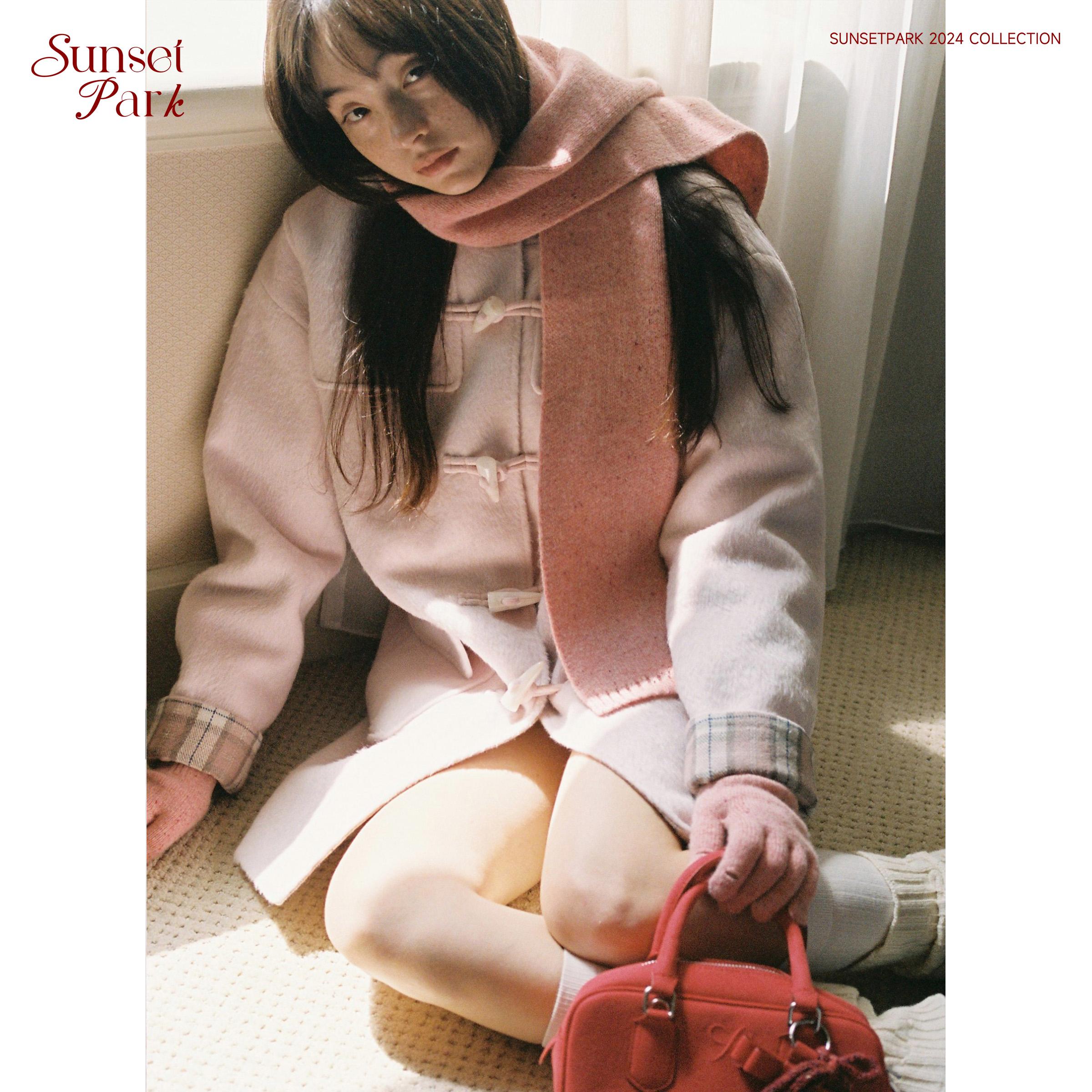 SunsetPark日落公园 粉色格纹拼接牛角扣大衣春季呢大衣女装外套 - 图0