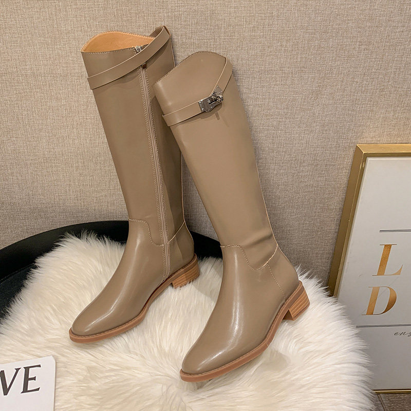 长靴女不过膝盖2025春夏新款粗腿显瘦长筒靴英伦风皮扣高筒骑士靴,淘宝优惠券,粉丝福利购,淘宝优惠卷