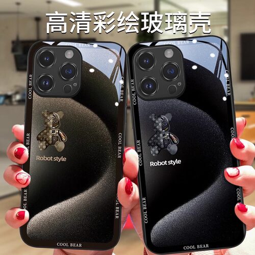 钛金机械熊适用苹果15promax手机壳iphone14潮牌13mini新款防摔12男11女xsmax玻璃xr高级感se378plus保护套6s - 图0