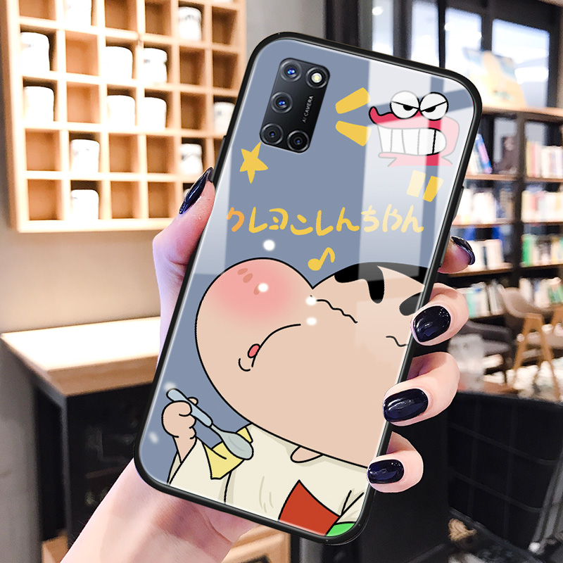 蜡笔小新oppoa52手机壳玻璃a93s适用卡通a92s可爱情侣a83男a1女a73/a77/a79新款a59s硅胶a57防摔a39保护套a37 - 图1