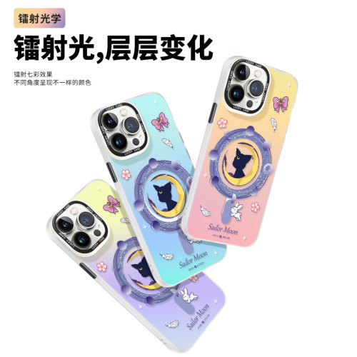 MASFEIL × 星空露娜适用苹果16Promax手机壳14磁吸支架iPhone16保护套13网红镭射ip15卡包全包12防摔max女款 - 图3