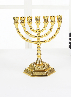 出口以色列 金灯台 七灯台镀金合金大号烛台约20cm
