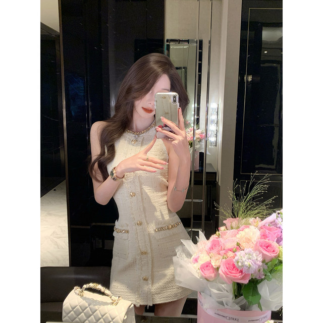 JustQin Gold Button Champs 2025 New Autumn Style Gold Button Short Skirt Small Fragrant Style Dress for Women