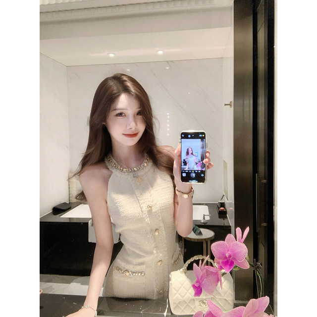 JustQin Gold Button Champs 2025 New Autumn Style Gold Button Short Skirt Small Fragrant Style Dress for Women