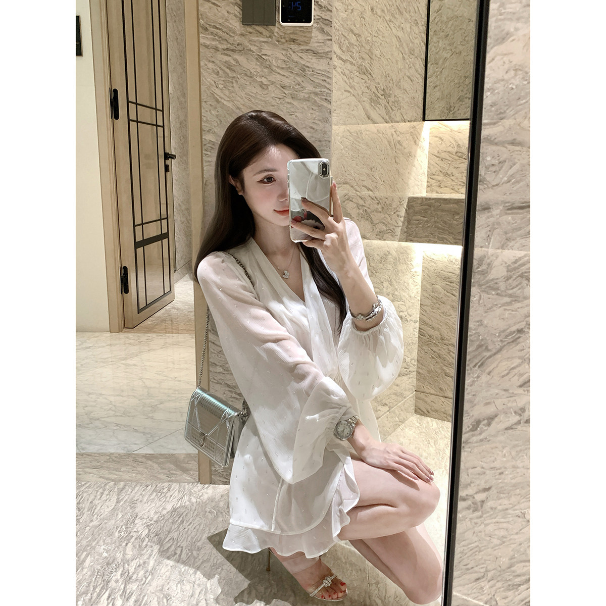 JustQin【月光碎钻】2025新款夏装白色雪纺裙性感气质连衣裙女,淘宝优惠券,粉丝福利购,淘宝优惠卷